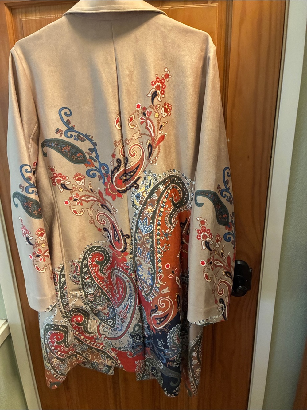 Chico’s Paisley Print Faux Suede Topper